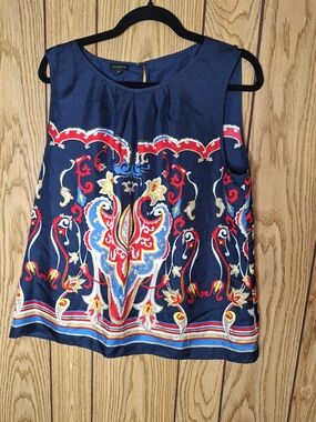 Talbots Navy Sleeveless Printed Silk Blouse Size 14